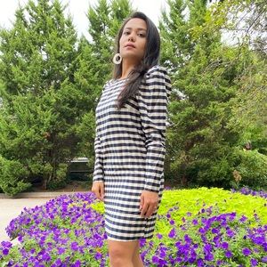 Blue gingham shift midi dress